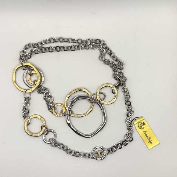 Premier Designs Long Gold Silver Circular Disk Chain Necklace 36 inches NWT - Picture 1 of 6